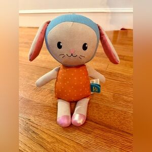 B Play B Softies Bunny Rabbit Plush Stuffed Doll Orange Dress Blue Bonnet 12"
